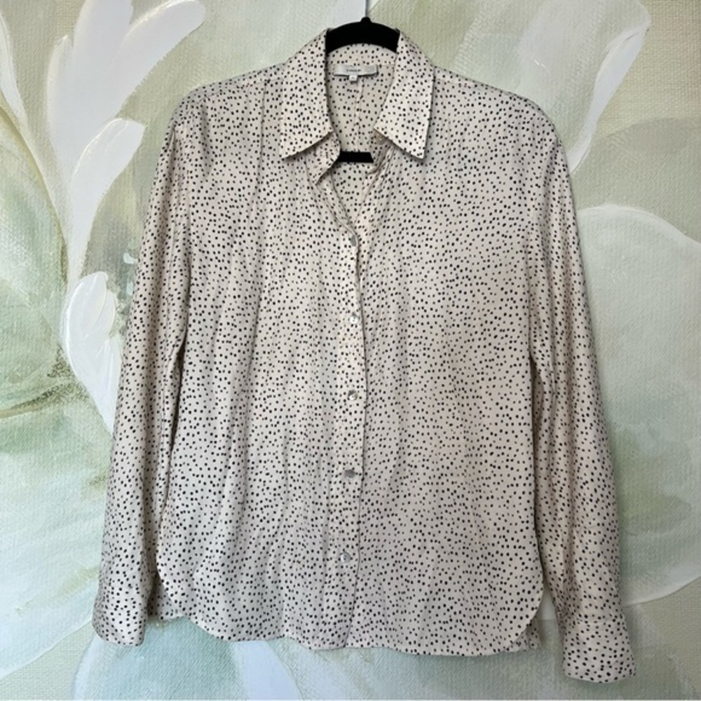 VINCE silk blend button down blouse‎ EUC size small cream black